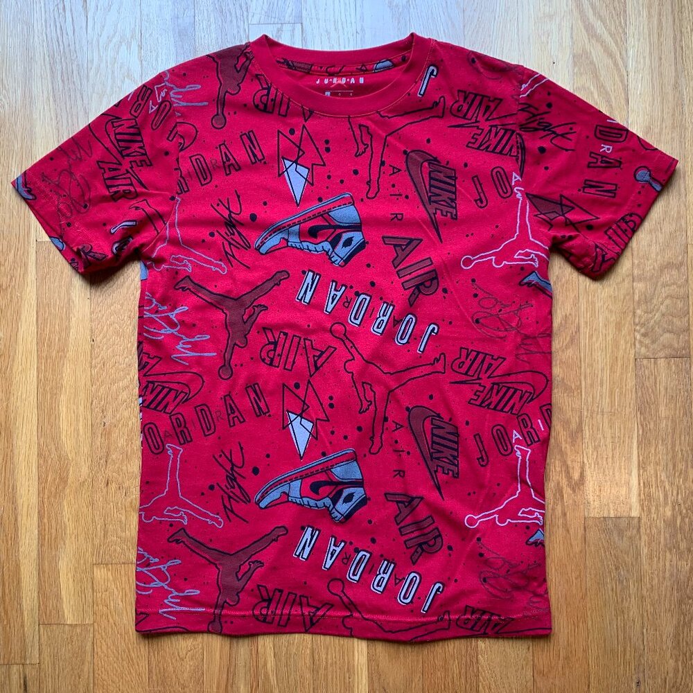 NWOT Jordan Red AOP T-shirt Kids Size Large 12/13 years
